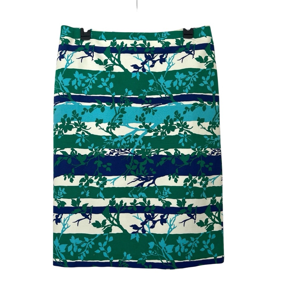 TALBOTS blue and green stripe leaf pencil skirt 10
